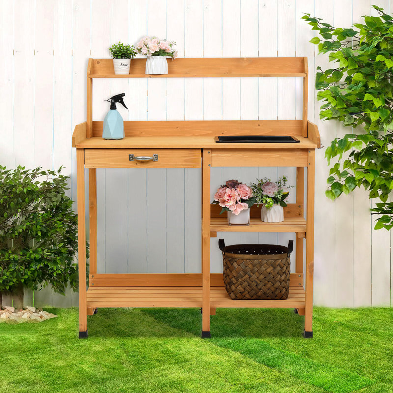 Millwood Pines Garden Workbench Potting Bench With Drawers And Sink